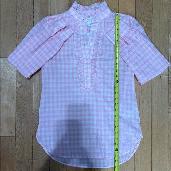 CREW Pink Gingham Ruffle Popover Blouse Cotton Shirt NWT Size 0 - Picture 6 of 7